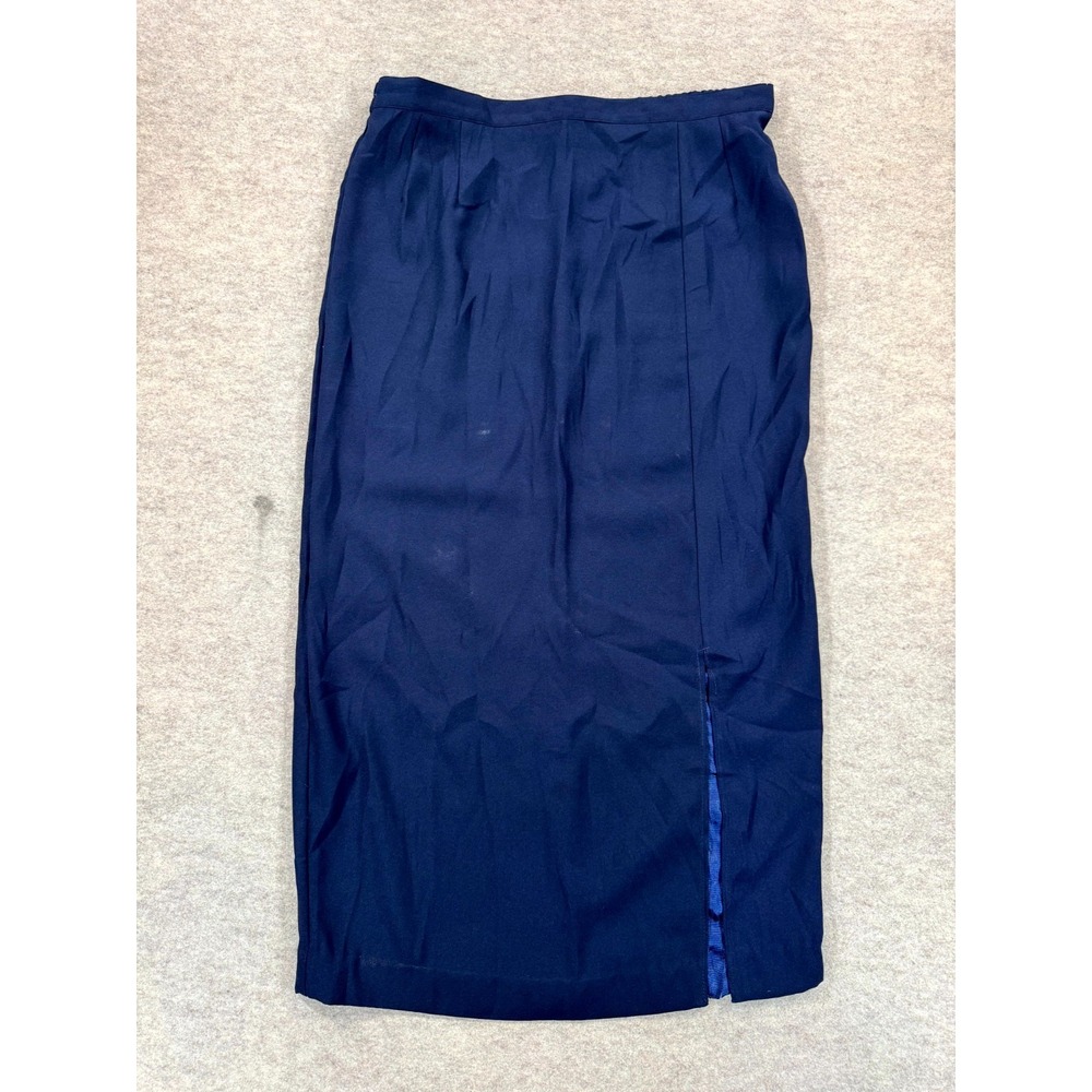 Unbranded Womens Navy Blue Straight Pencil Skirt 16W Elastic Waist Side Slit